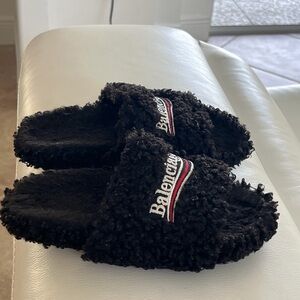 Balenciaga Black Fuzzy Slides